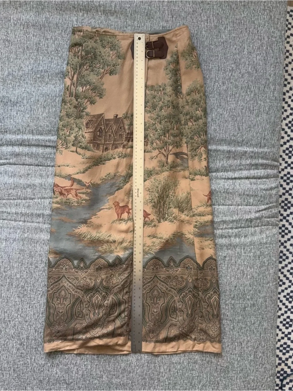 Vintage Ralph Lauren Country Scene Wool Wrap Skirt Size 4 Dog Cabin Fox Hunt